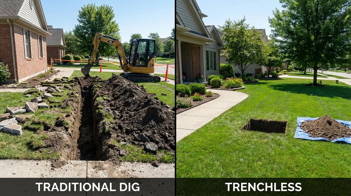 Trenchless sewer repair with minimal yard damage versus traditional excavation in Collingswood, NJ
